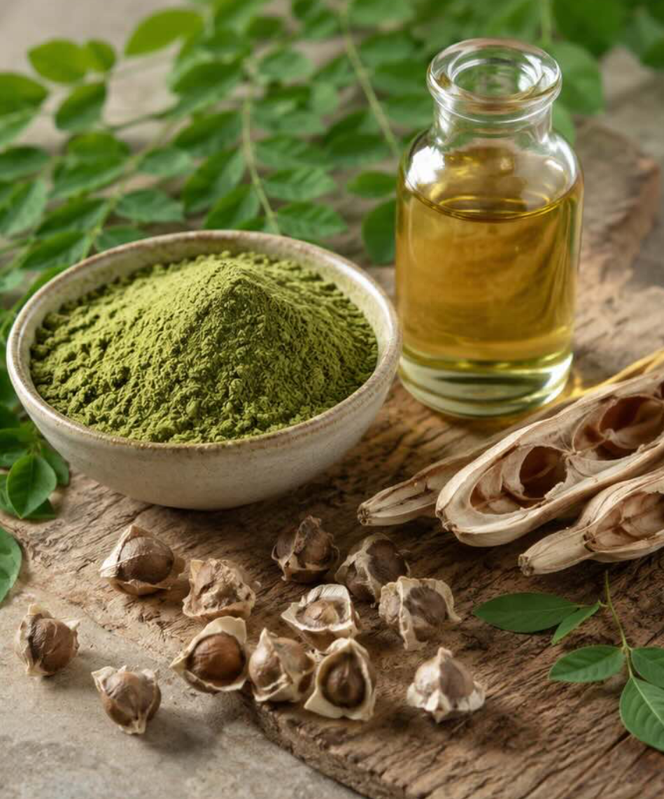 Moringa leaf powder in a bowl